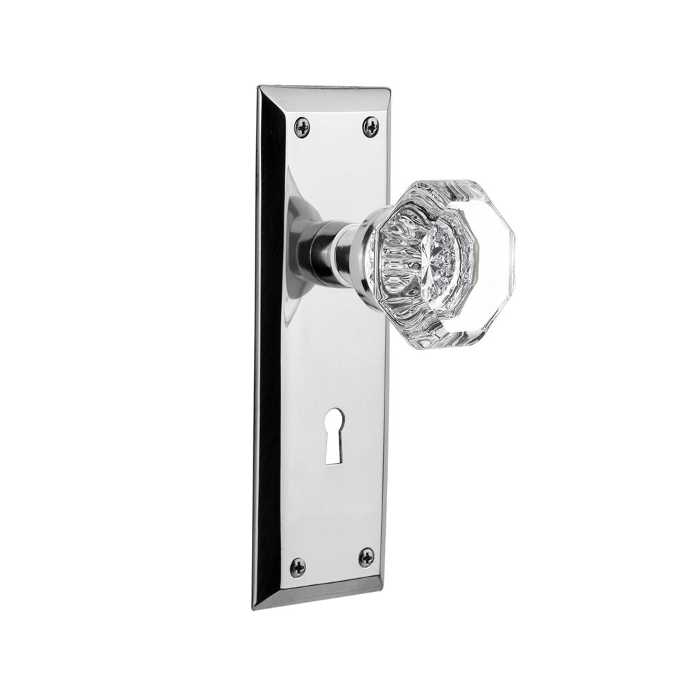 Nostalgic Warehouse NYKWAL Privacy Knob New York Plate with Waldorf Knob and Keyhole in Bright Chrome
